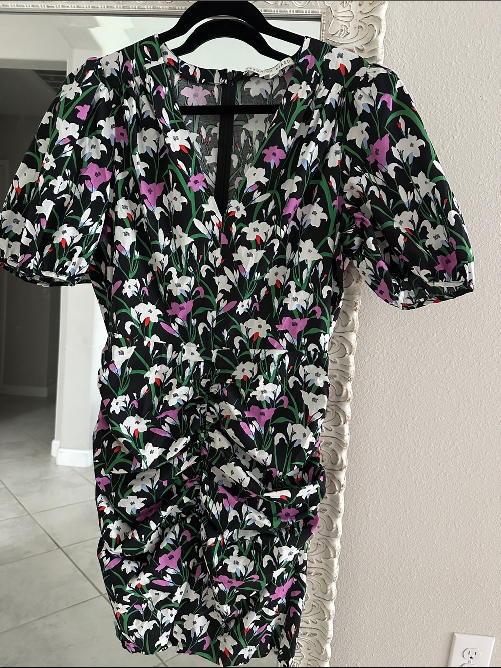 Veronica Beard Black Dress with White & Purple Floral Print